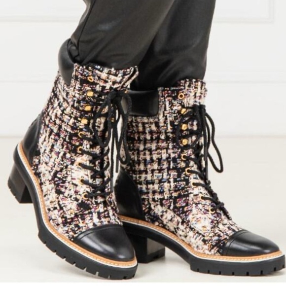 Tory Burch Shoes - Tory Burch Miller Tweed Lace-Up Combat Boots | Black | Women’s Size 11M